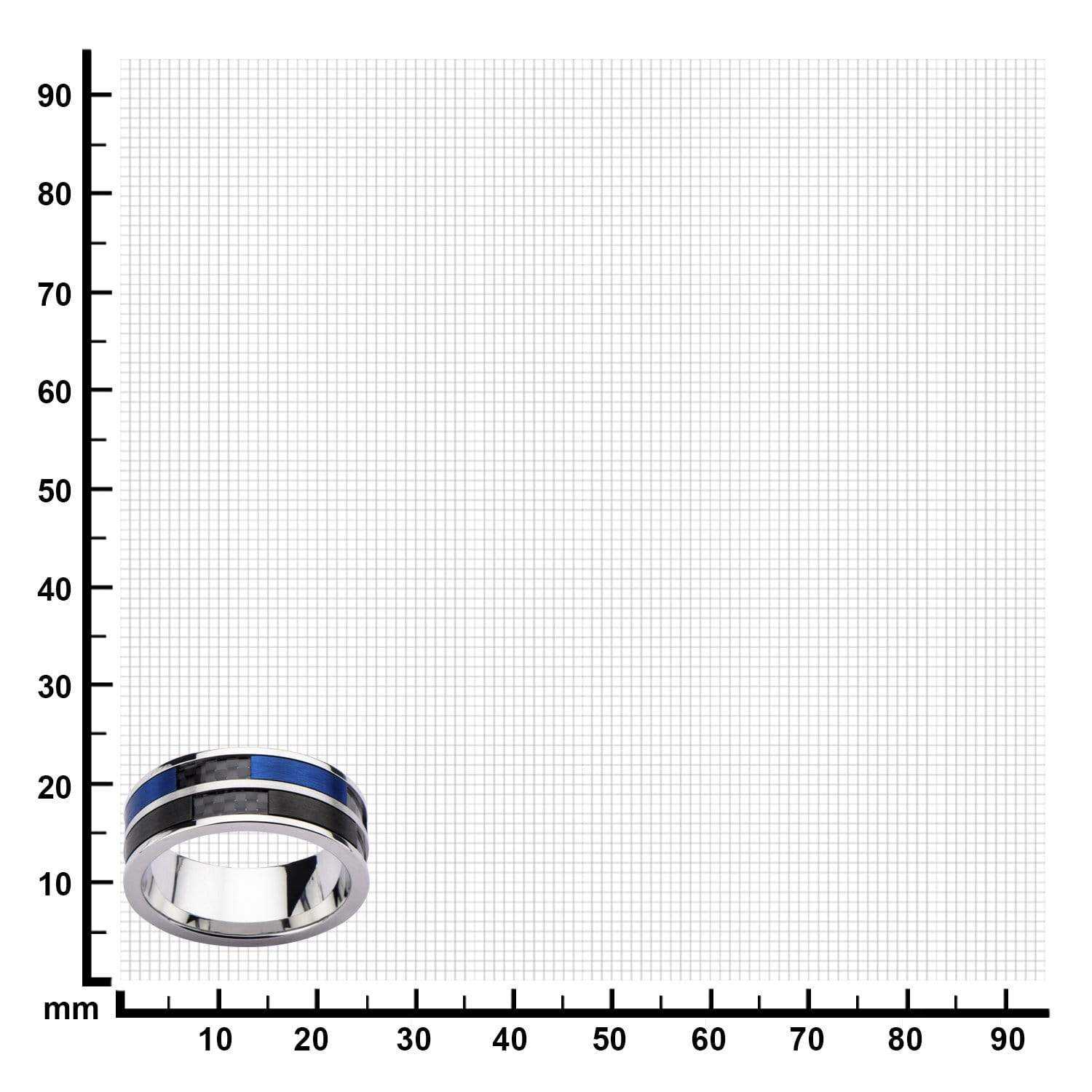 INOX JEWELRY Rings Blue, Black and Silver Tone Stainless Steel Carbon Fiber Double Band Ring