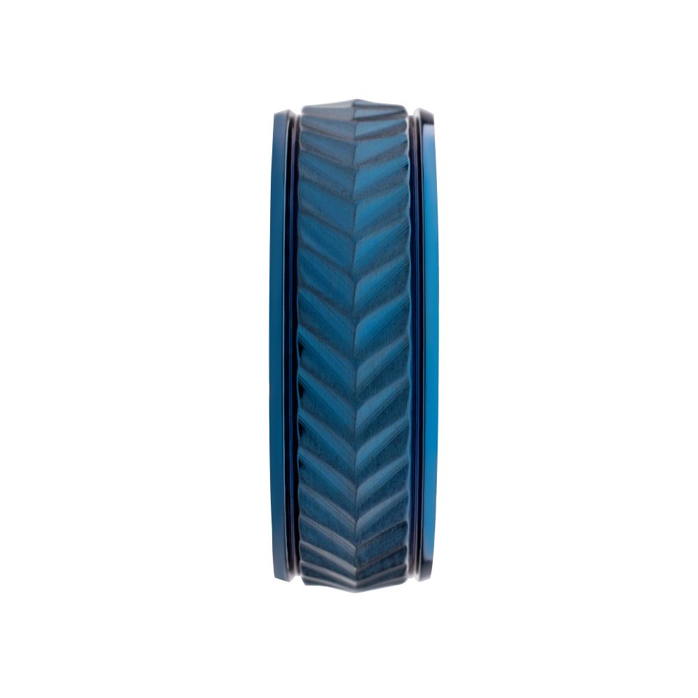 INOX JEWELRY Rings Blue IP Titanium Matte Finish Chevron Comfort Fit Ring