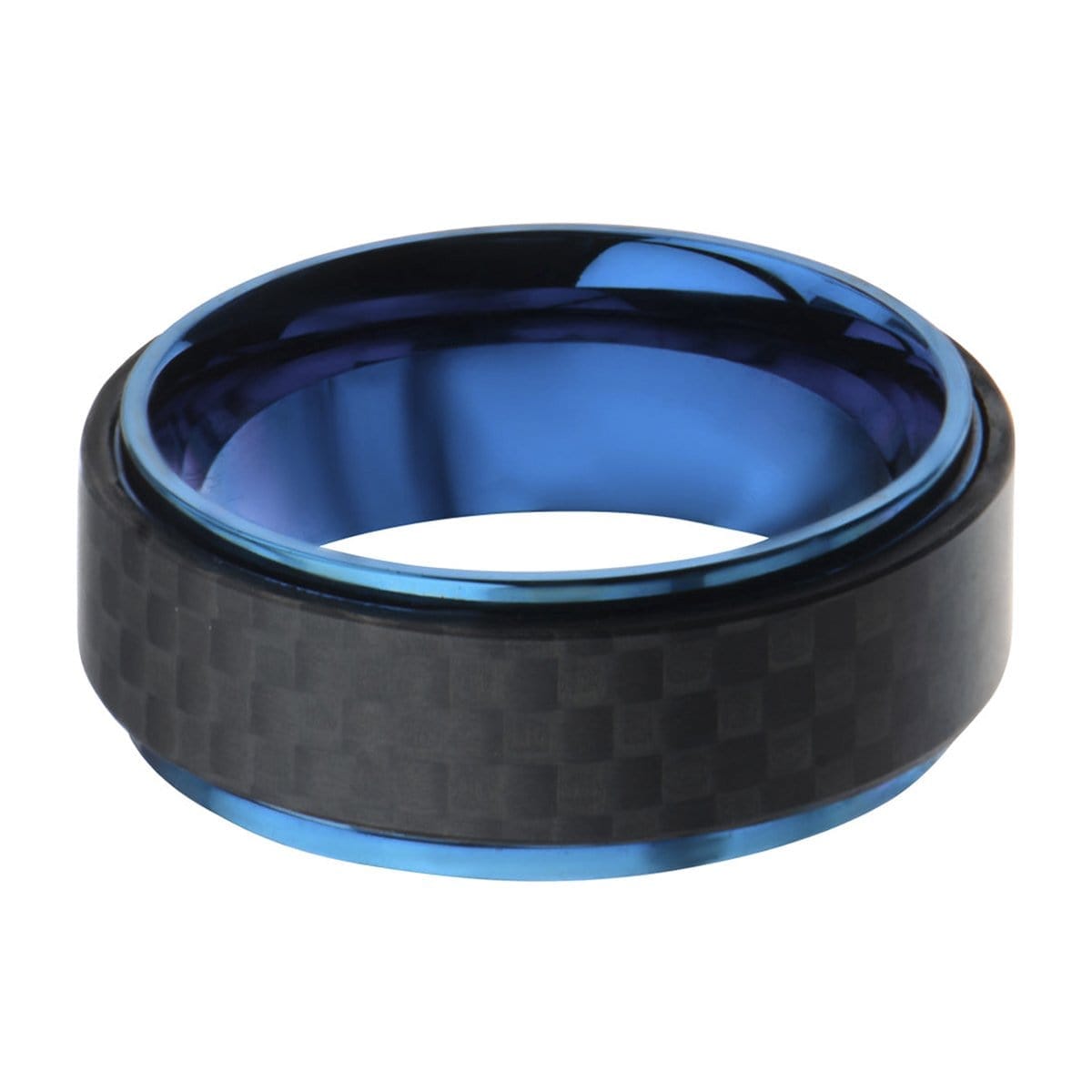 INOX JEWELRY Rings Blue Stainless Steel Black Solid Carbon Fiber Band Ring