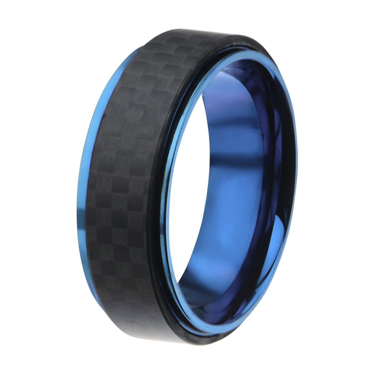 INOX JEWELRY Rings Blue Stainless Steel Black Solid Carbon Fiber Band Ring