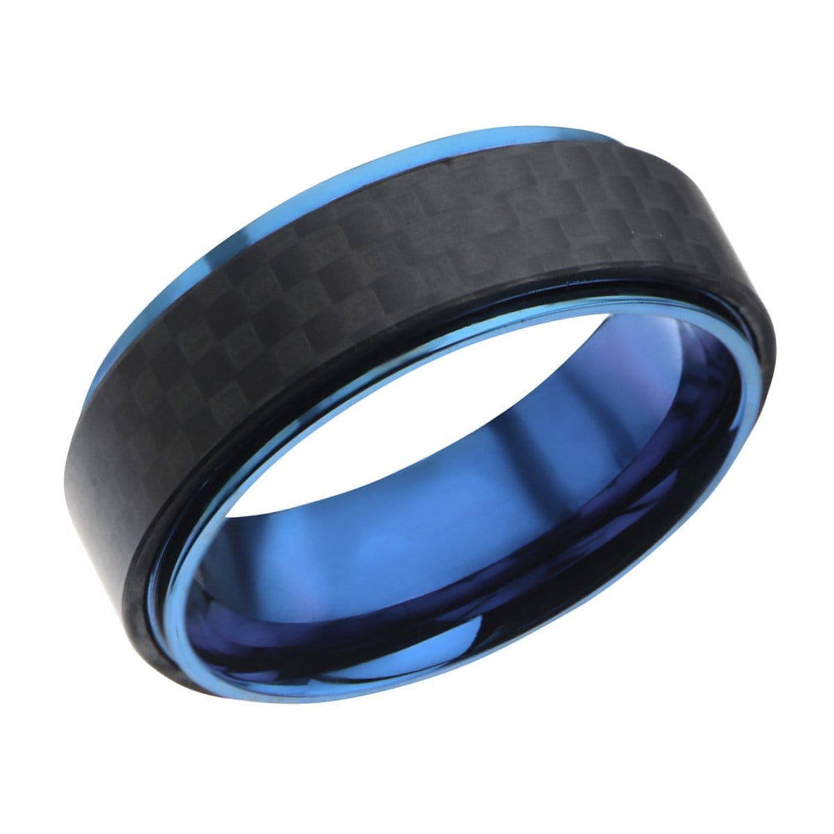 INOX JEWELRY Rings Blue Stainless Steel Black Solid Carbon Fiber Band Ring