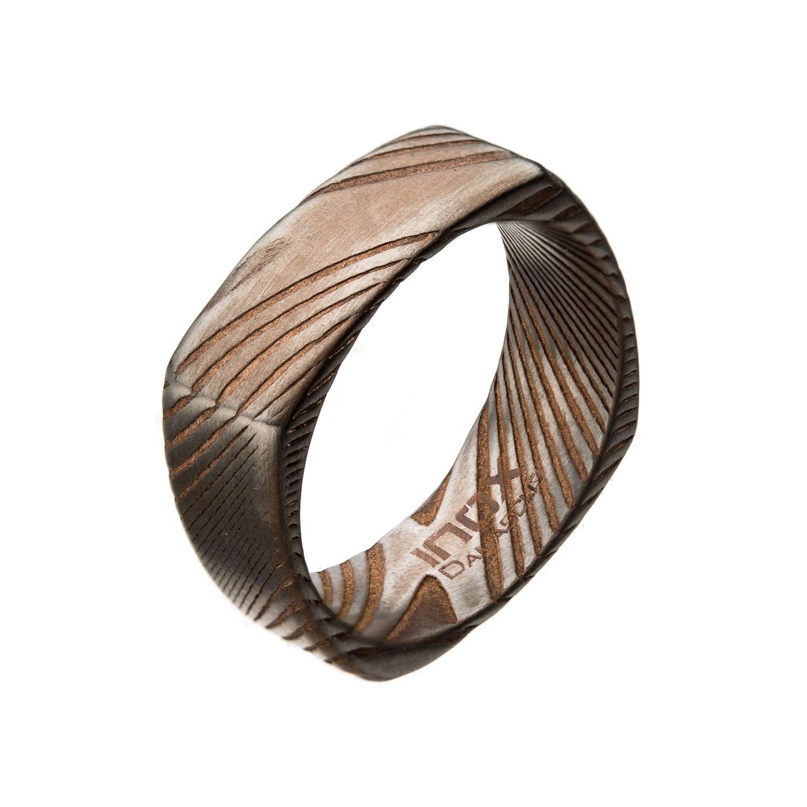 INOX JEWELRY Rings Damascus Steel Rose and Silver Tone 8mm Square Ring