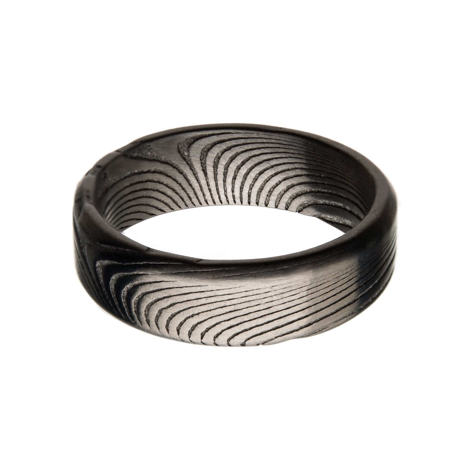 INOX JEWELRY Rings Damascus Steel Silver Tone 7mm Band Ring