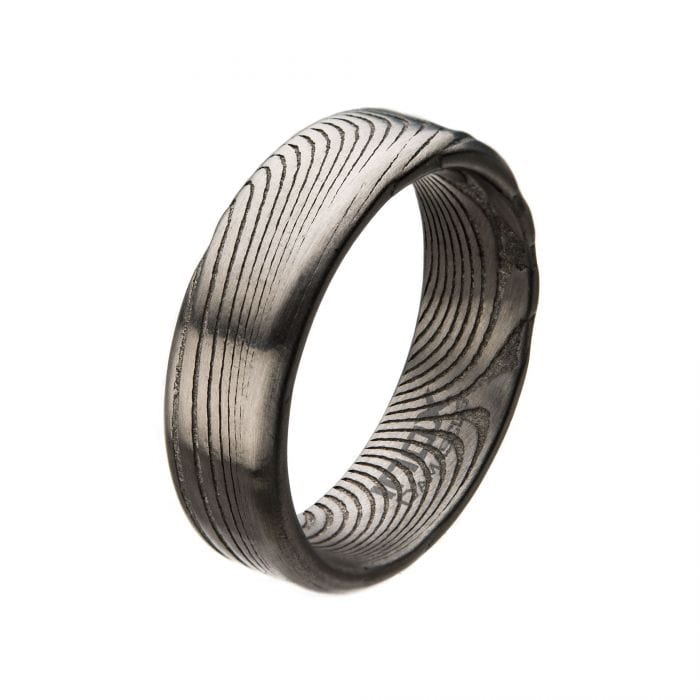 INOX JEWELRY Rings Damascus Steel Silver Tone 7mm Band Ring
