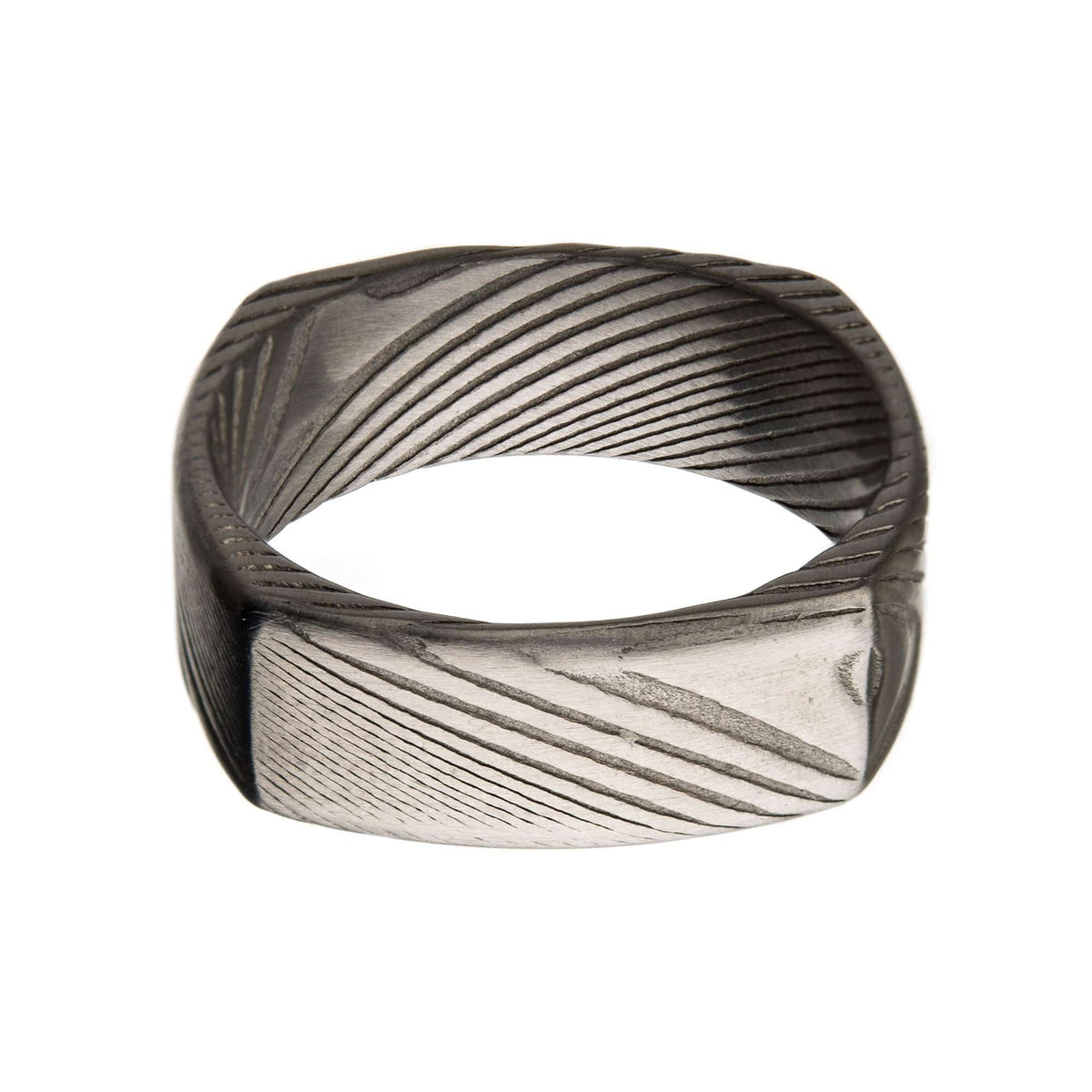 INOX JEWELRY Rings Damascus Steel Silver Tone 8mm Square Ring