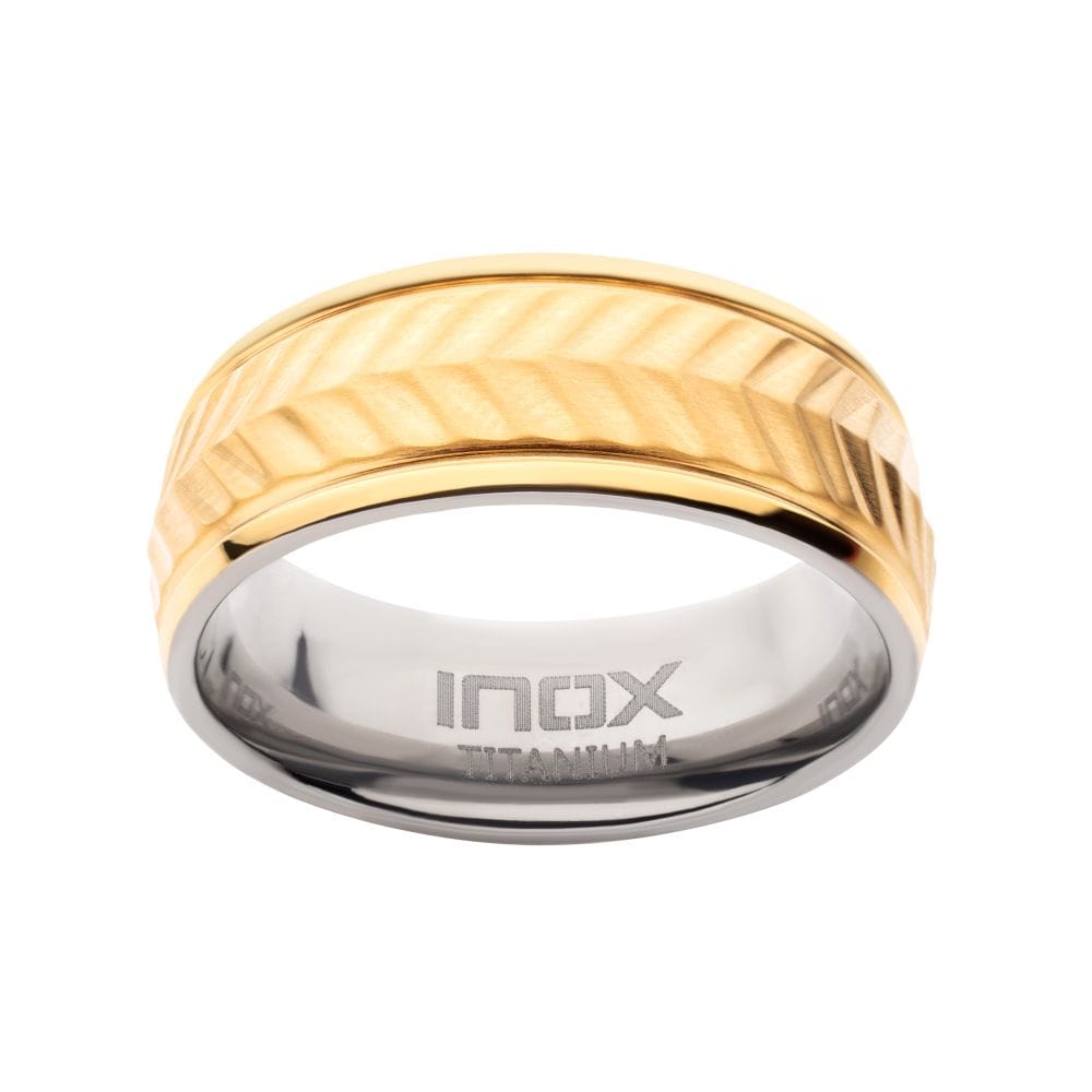 INOX JEWELRY Rings Gold IP Titanium Matte Finish Chevron Comfort Fit Ring