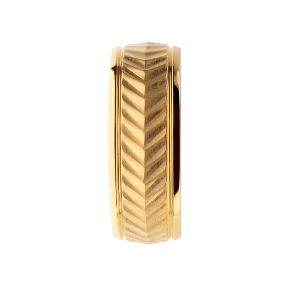 INOX JEWELRY Rings Gold IP Titanium Matte Finish Chevron Comfort Fit Ring
