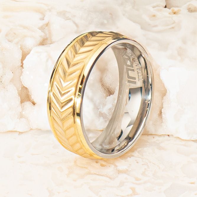 INOX JEWELRY Rings Gold IP Titanium Matte Finish Chevron Comfort Fit Ring