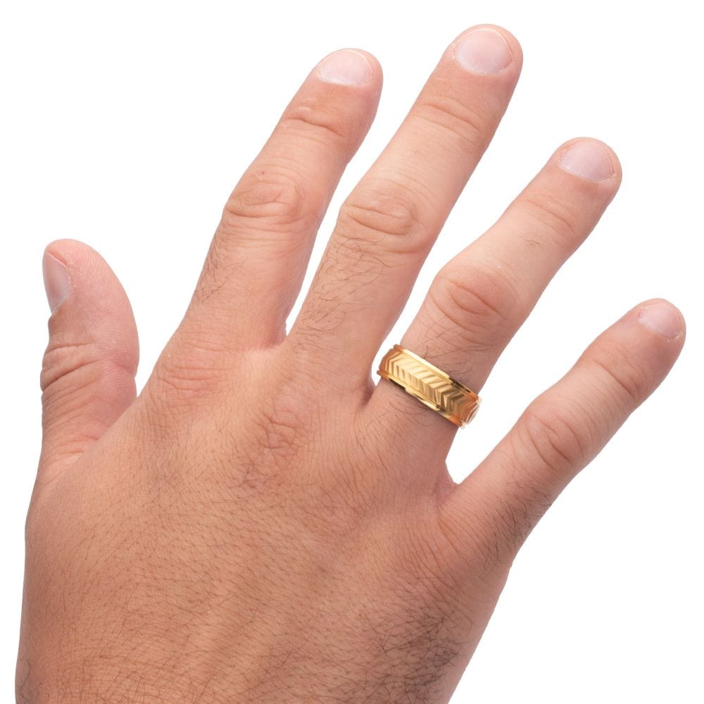 INOX JEWELRY Rings Gold IP Titanium Matte Finish Chevron Comfort Fit Ring