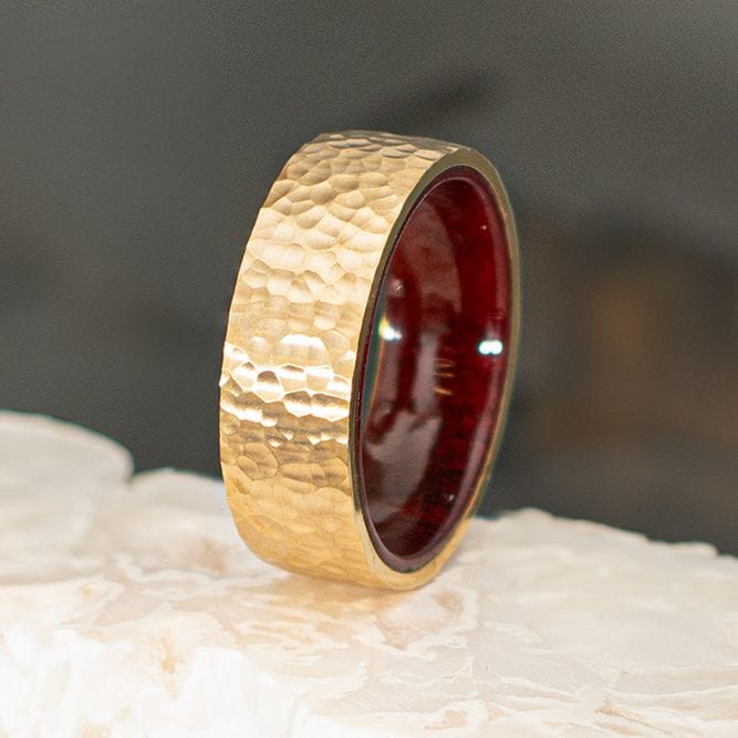 INOX JEWELRY Rings Gold IP Titanium & Redwood Matte Finish Hammered Comfort Fit Ring