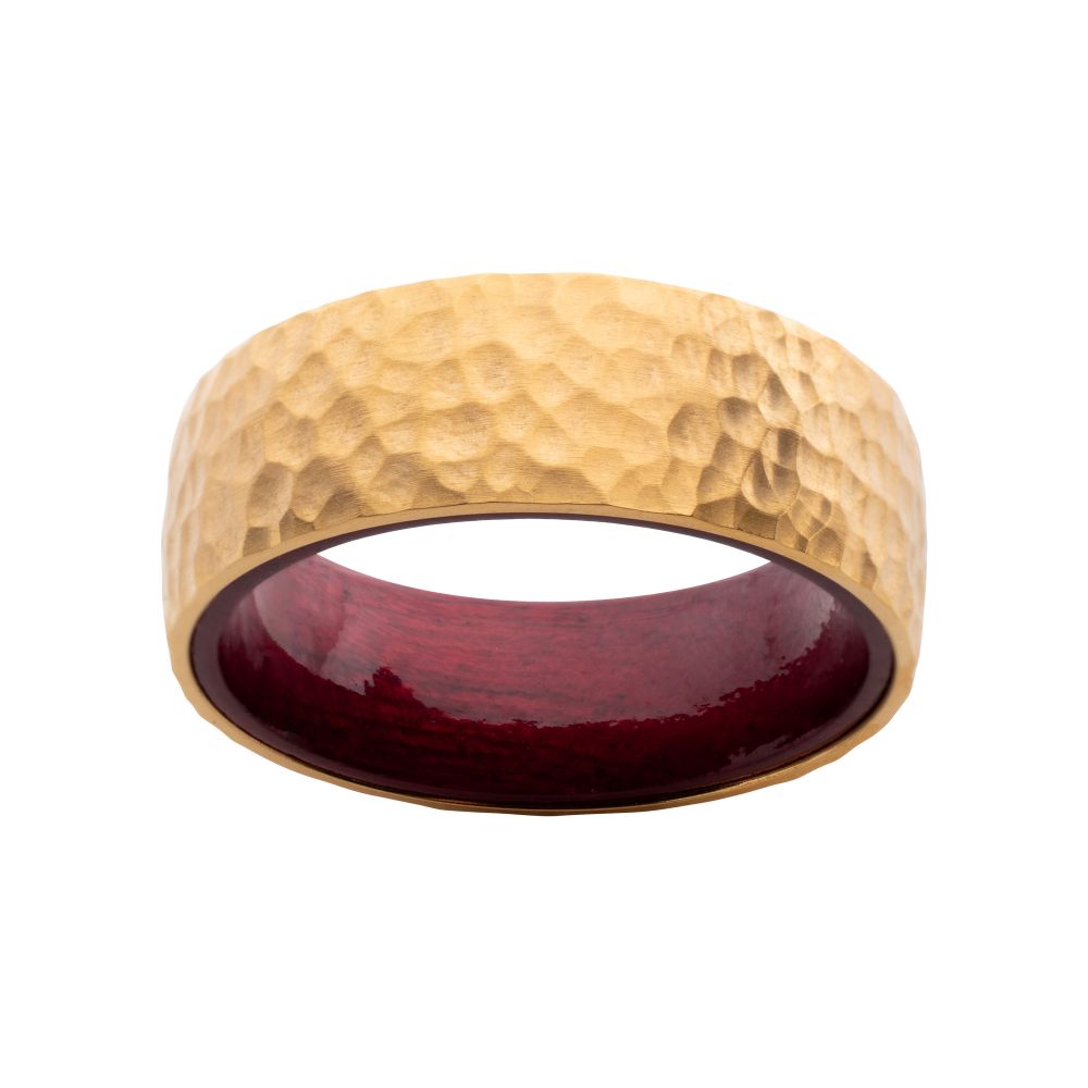 INOX JEWELRY Rings Gold IP Titanium & Redwood Matte Finish Hammered Comfort Fit Ring