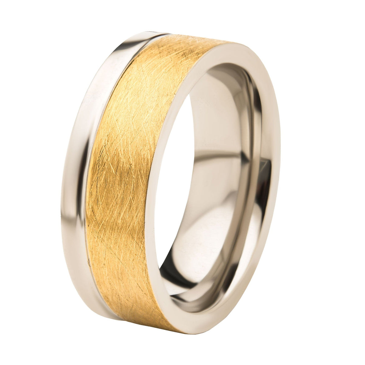 INOX JEWELRY Rings Golden Tone and Silver Tone Stainless Steel Brushed Finish Band Ring