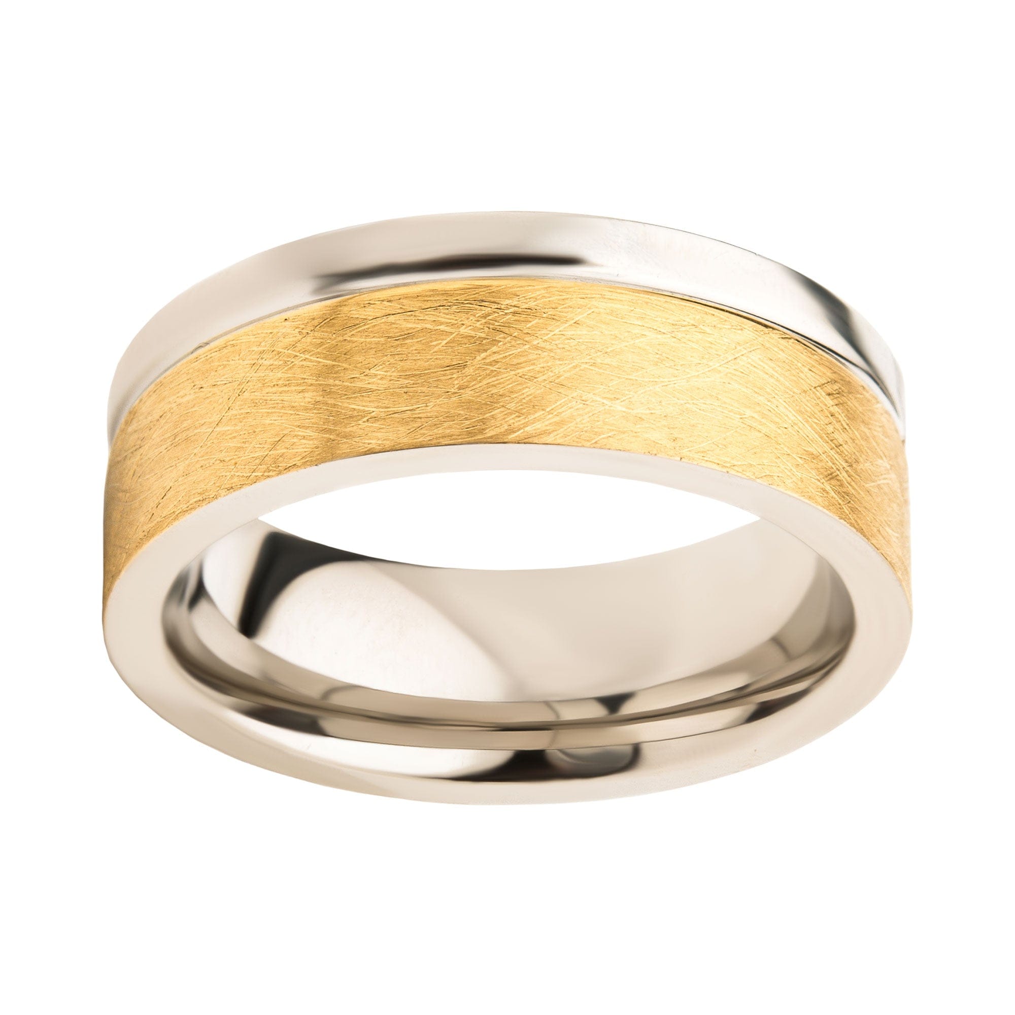 INOX JEWELRY Rings Golden Tone and Silver Tone Stainless Steel Brushed Finish Band Ring