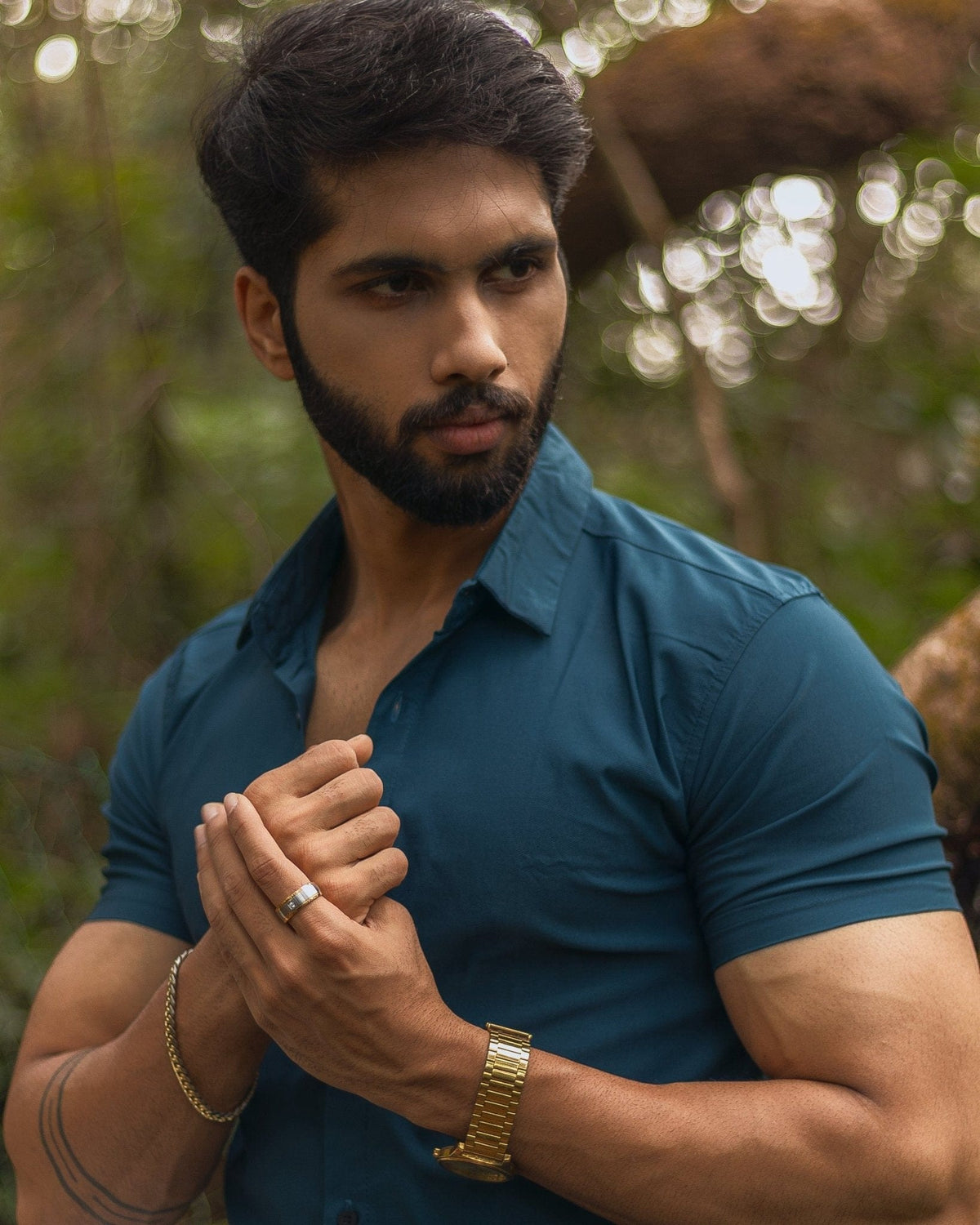 INOX JEWELRY Rings Golden Tone and Silver Tone Stainless Steel CZ Detail Band Ring