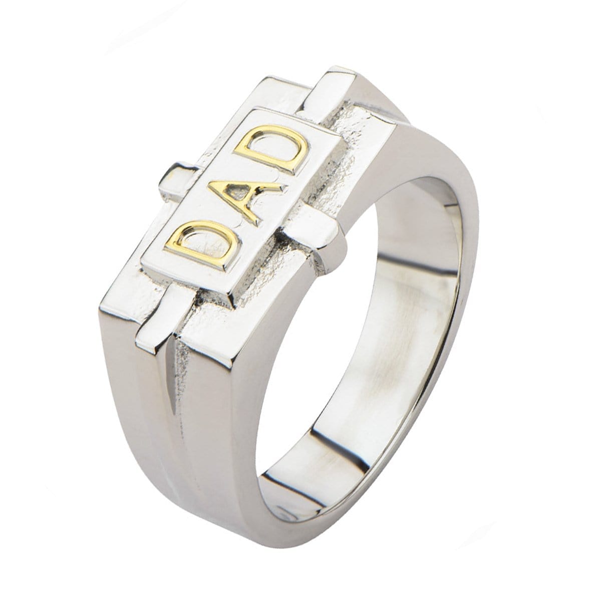 INOX JEWELRY Rings Golden Tone and Silver Tone Stainless Steel DAD Engraved Ring