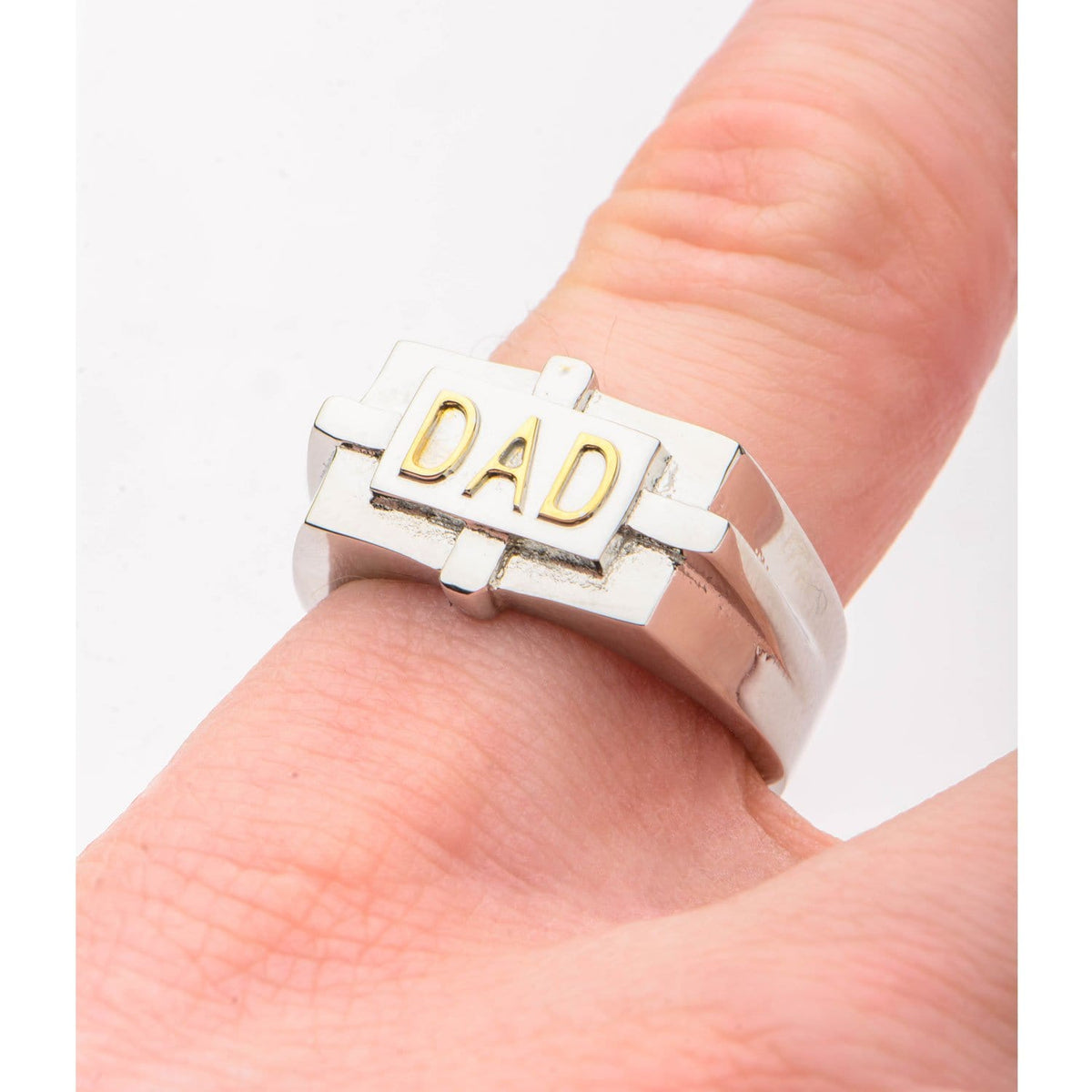 INOX JEWELRY Rings Golden Tone and Silver Tone Stainless Steel DAD Engraved Ring