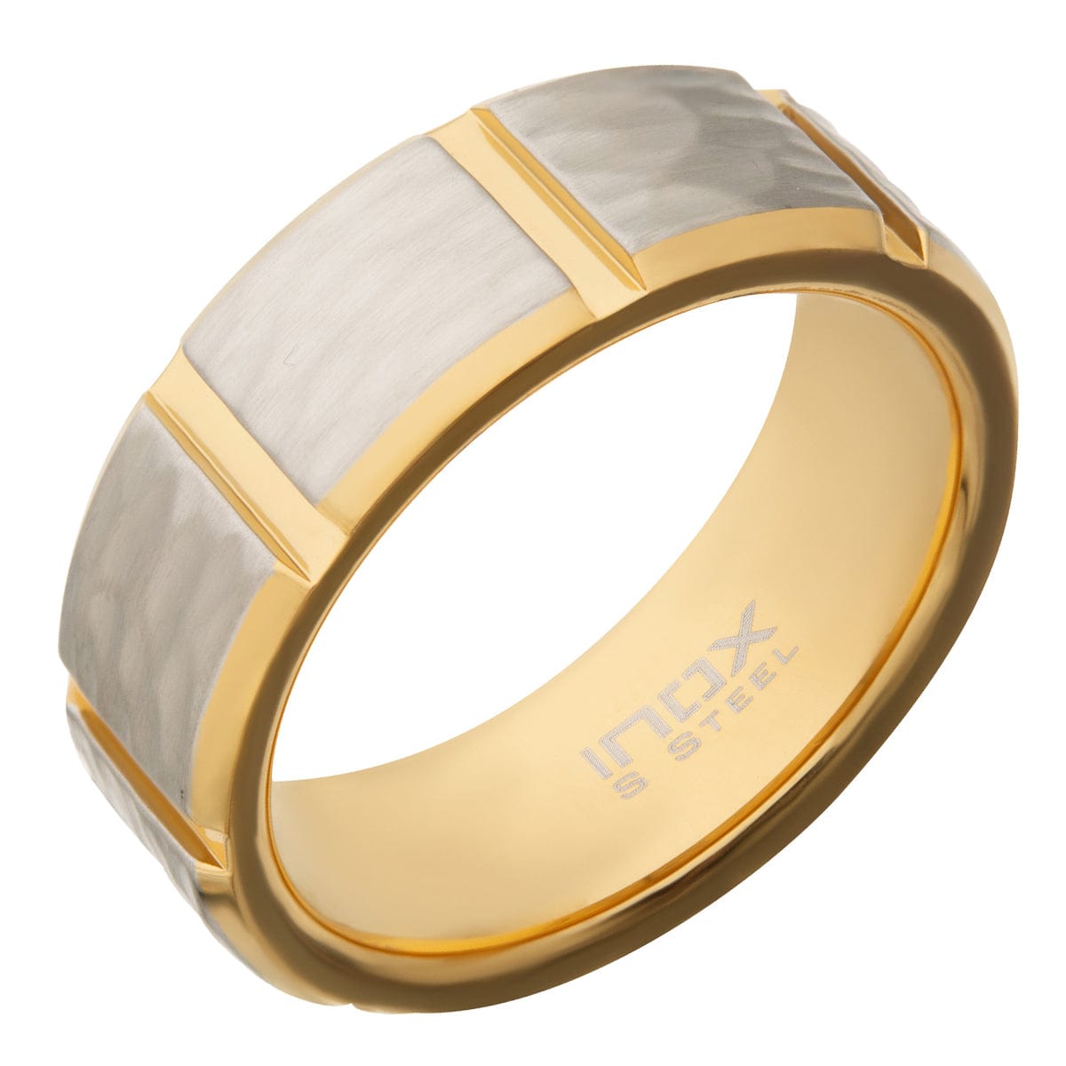 Buy Stainless Steel Hammered Finish Modern Block Band Ring online