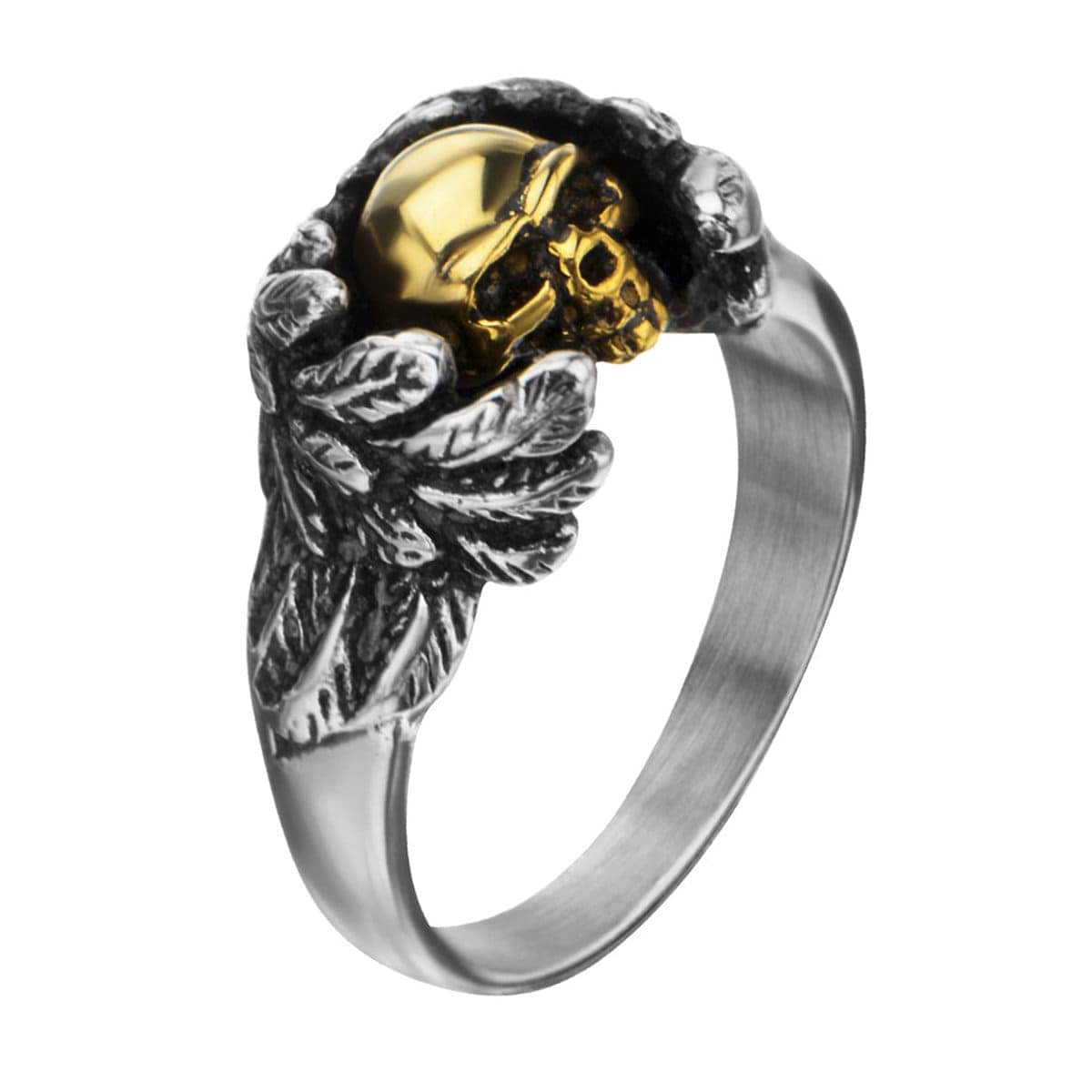 INOX JEWELRY Rings Golden Tone and Silver Tone Stainless Steel Mini Skull with Wings Ring