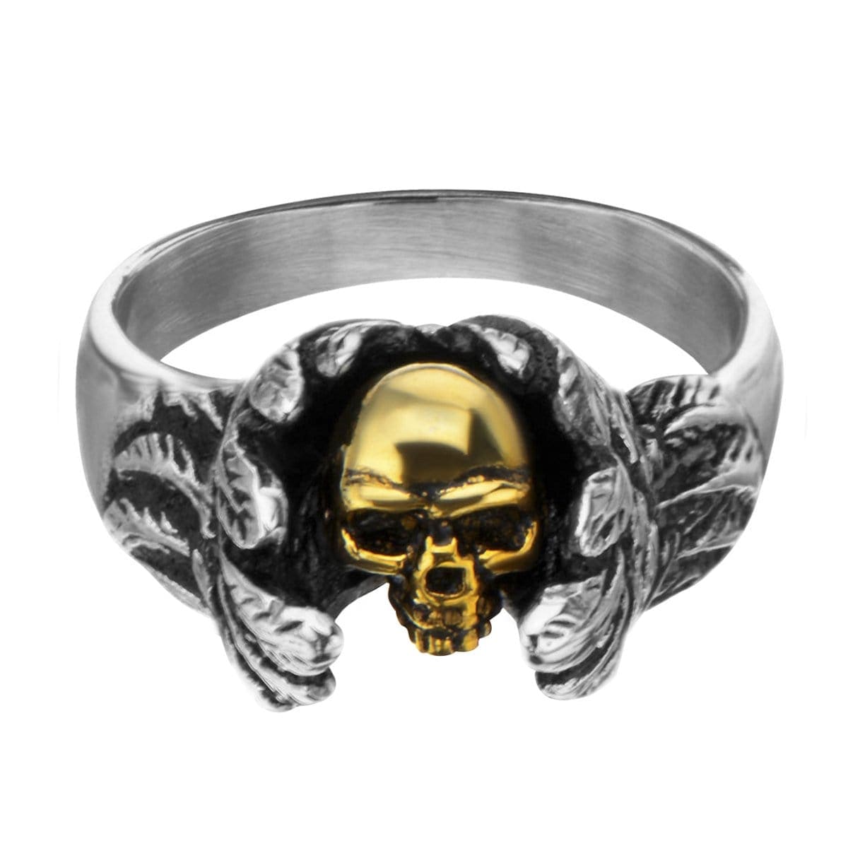 INOX JEWELRY Rings Golden Tone and Silver Tone Stainless Steel Mini Skull with Wings Ring