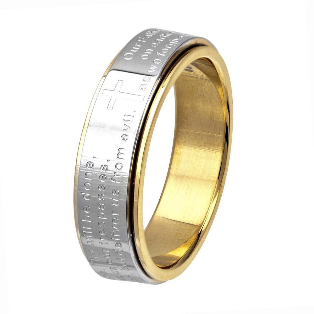 INOX JEWELRY Rings Golden Tone and Silver Tone Stainless Steel Spinner Prayer Band Ring