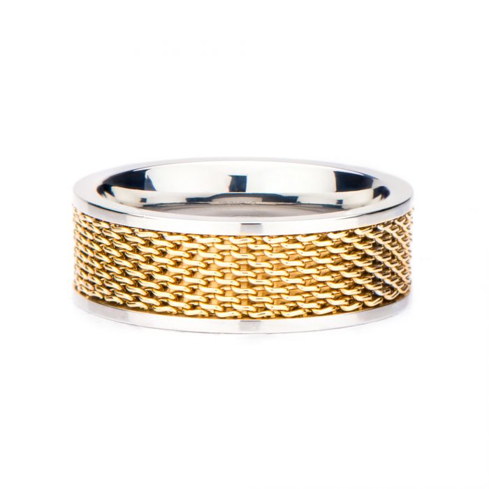 INOX JEWELRY Rings Golden Tone and Silver Tone Stainless Steel Two Tone Mesh Ring