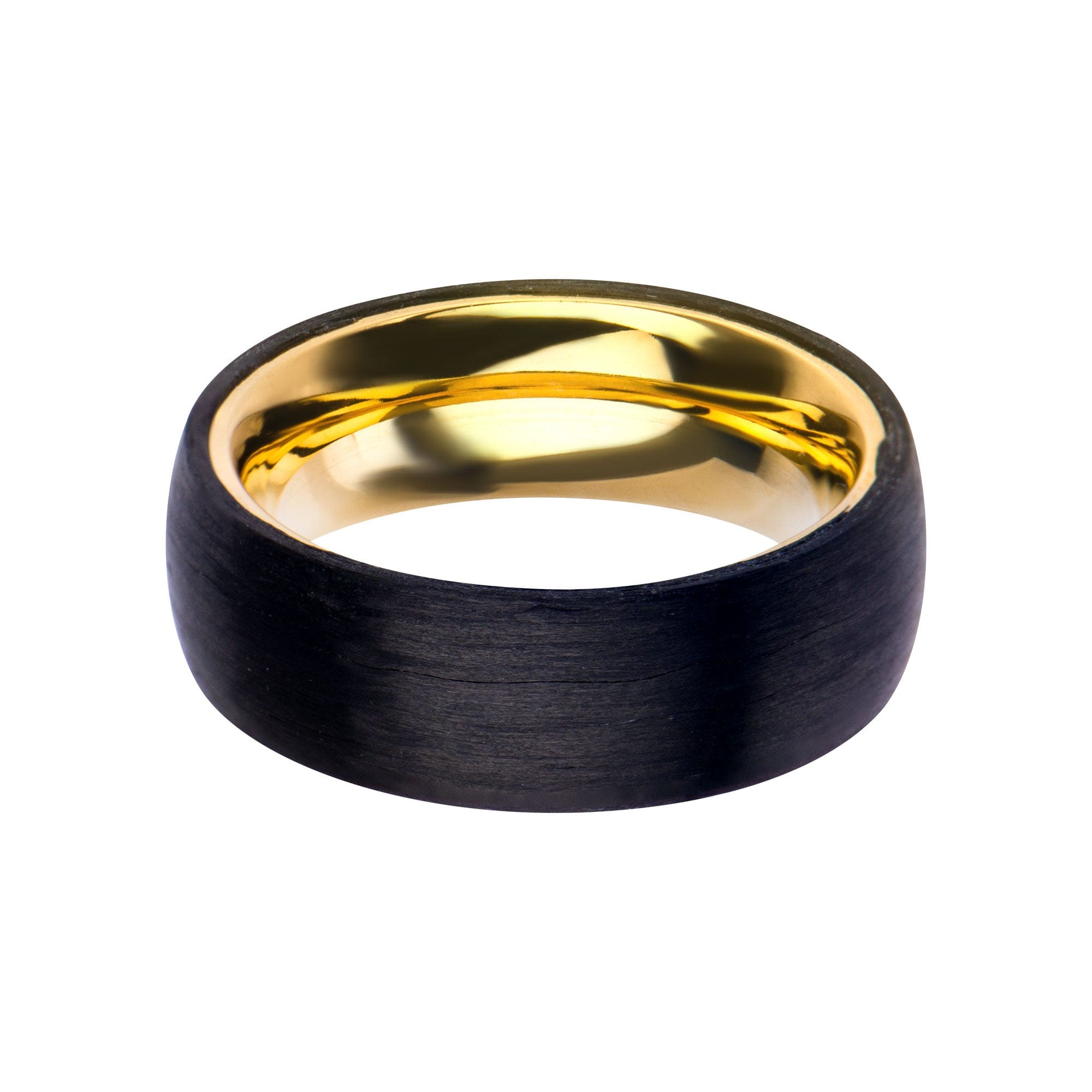 INOX JEWELRY Rings Golden Tone Stainless Steel Black Solid Carbon Fiber Band Ring