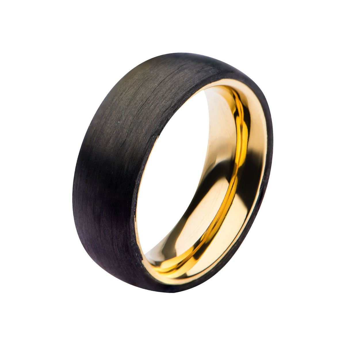 INOX JEWELRY Rings Golden Tone Stainless Steel Black Solid Carbon Fiber Band Ring