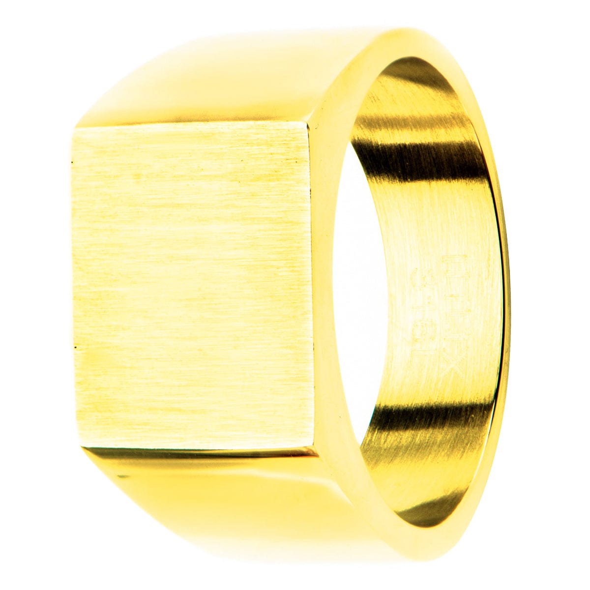 INOX JEWELRY Rings Golden Tone Stainless Steel Polished Signet Engravable Ring