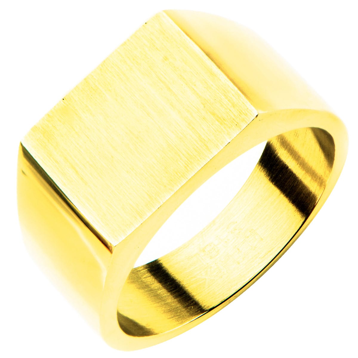INOX JEWELRY Rings Golden Tone Stainless Steel Polished Signet Engravable Ring