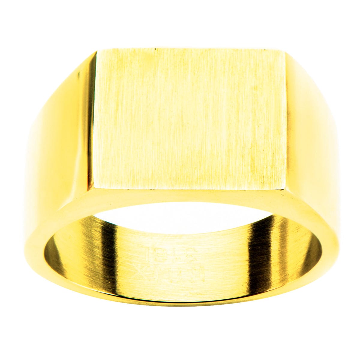 INOX JEWELRY Rings Golden Tone Stainless Steel Polished Signet Engravable Ring