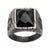 INOX JEWELRY Rings Gunmetal Silver Tone Matte Finish African Lion Sigil with Faceted Black Agate Stone Signet Ring