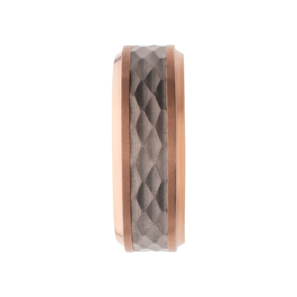 INOX JEWELRY Rings Rose Gold IP Titanium Matte Finish Mosaic Inlay Comfort Fit Ring