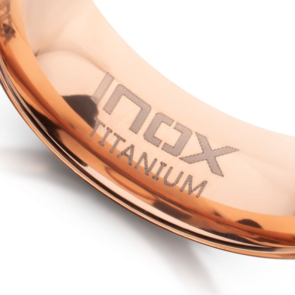 INOX JEWELRY Rings Rose Gold IP Titanium Matte Finish Mosaic Inlay Comfort Fit Ring