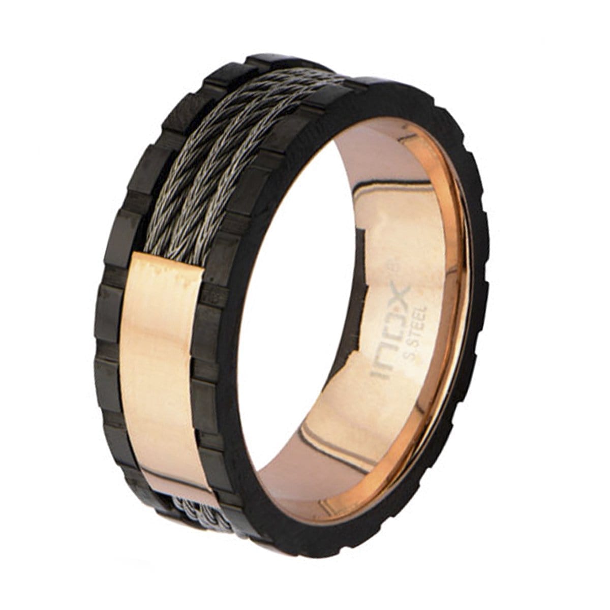 INOX JEWELRY Rings Rose Tone, Black, and Silver Tone Stainless Steel Engraveable Cable Ring