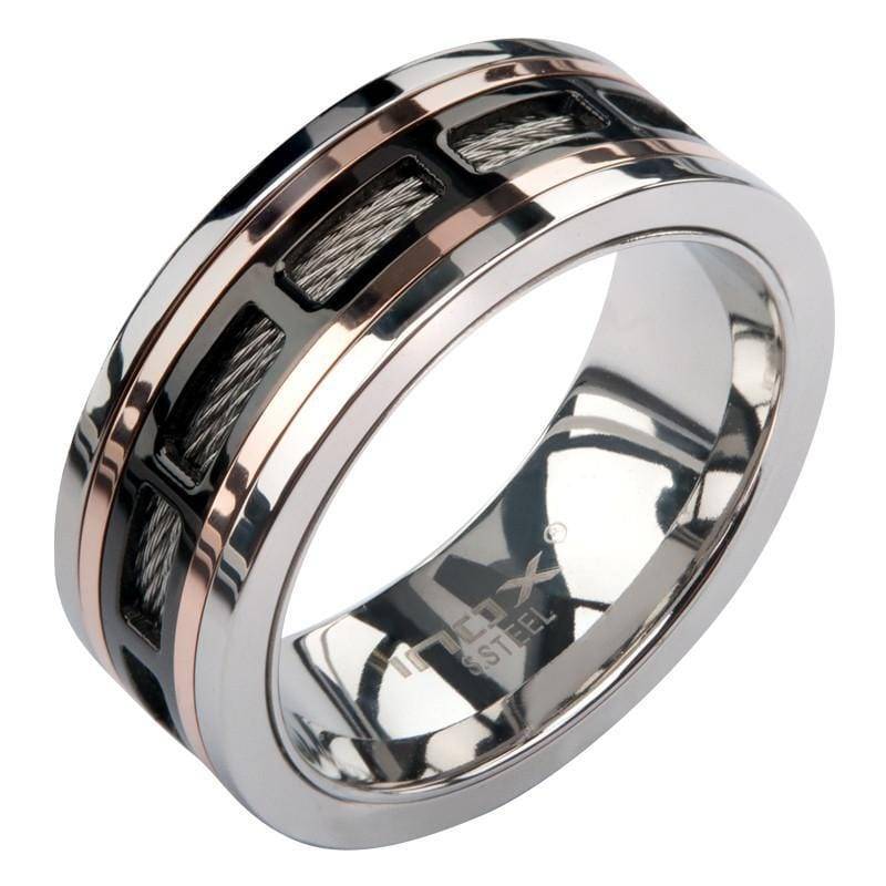 Buy Rose Gold, Black Silver Stainless Steel Framed Cable Spinner Ring  Online INOX Jewelry
