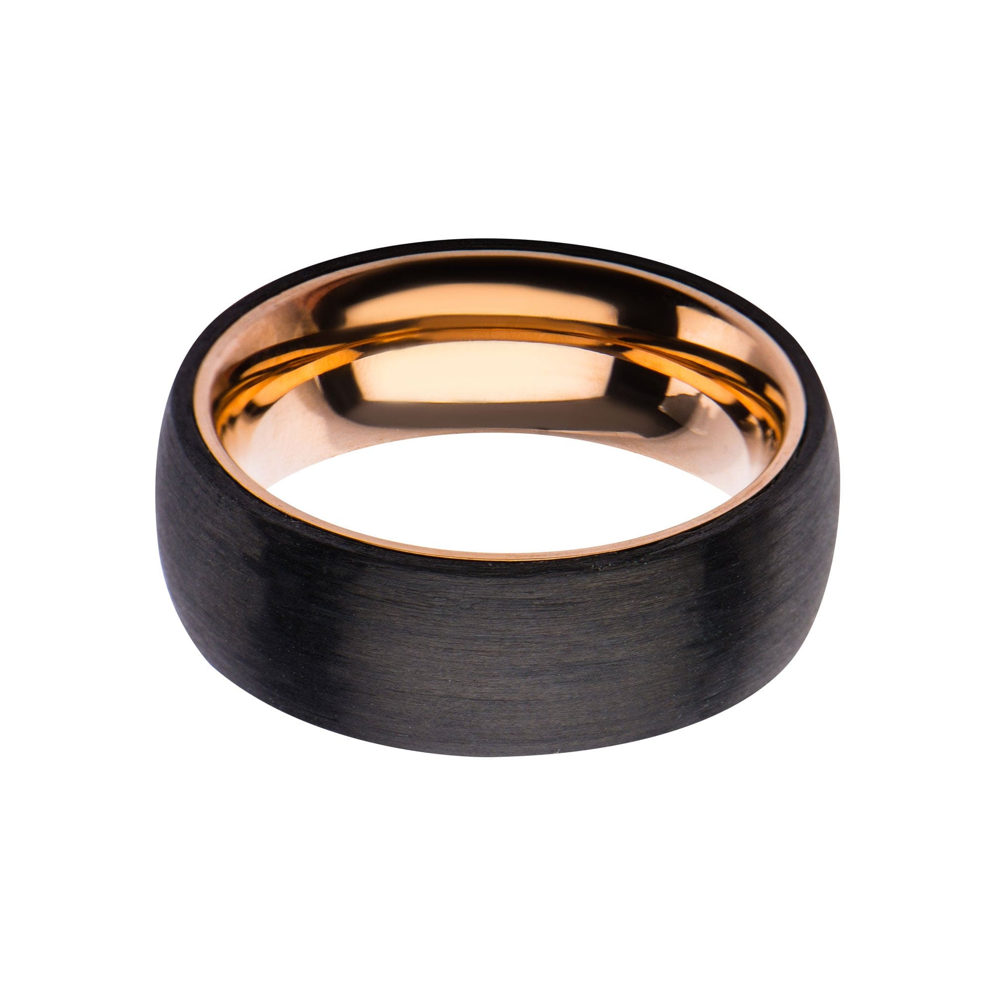 INOX JEWELRY Rings Rose Tone Stainless Steel Solid Carved Black Carbon Graphite Band Ring