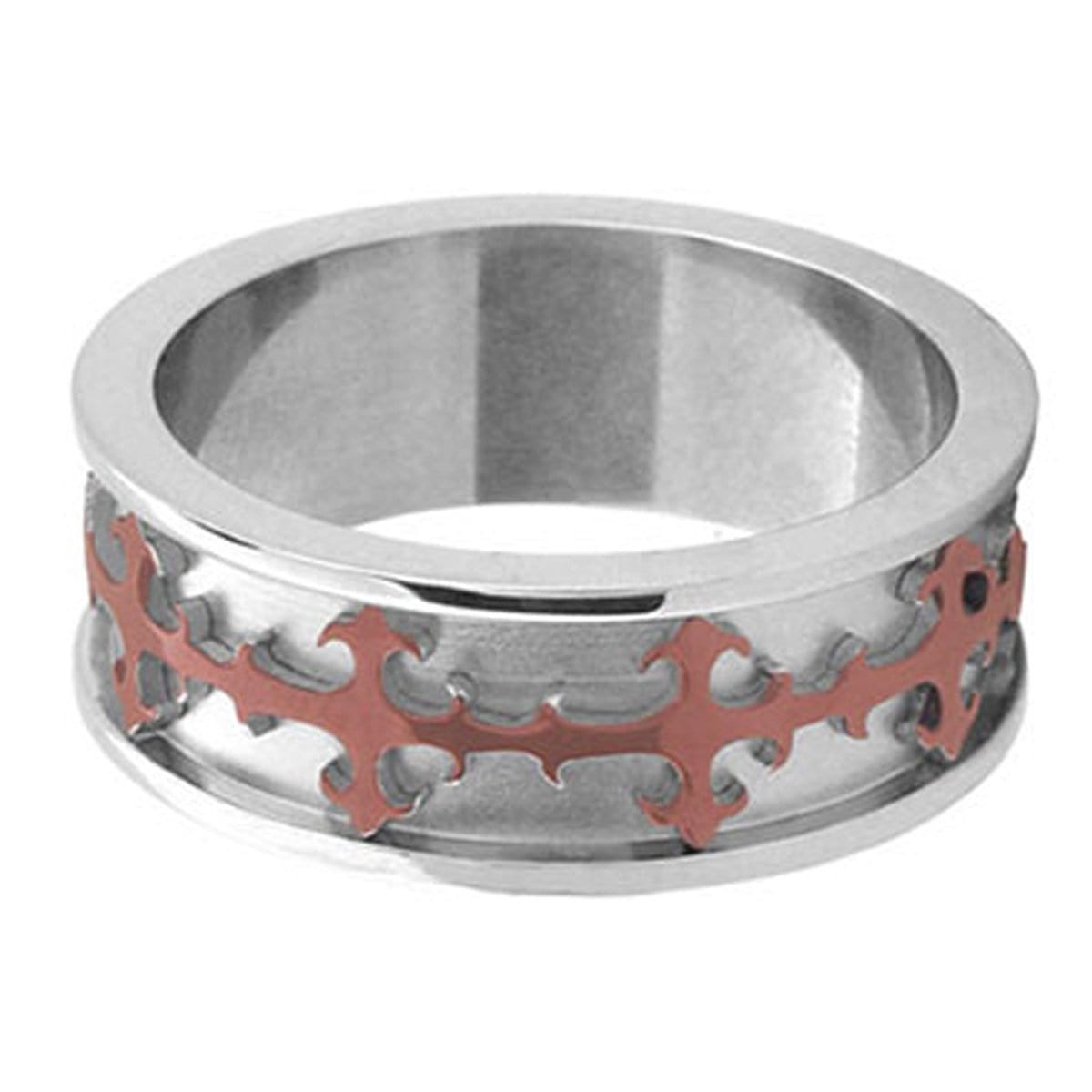 INOX JEWELRY Rings Silver Tone and Cappuccino Stainless Steel Cross Design Ring
