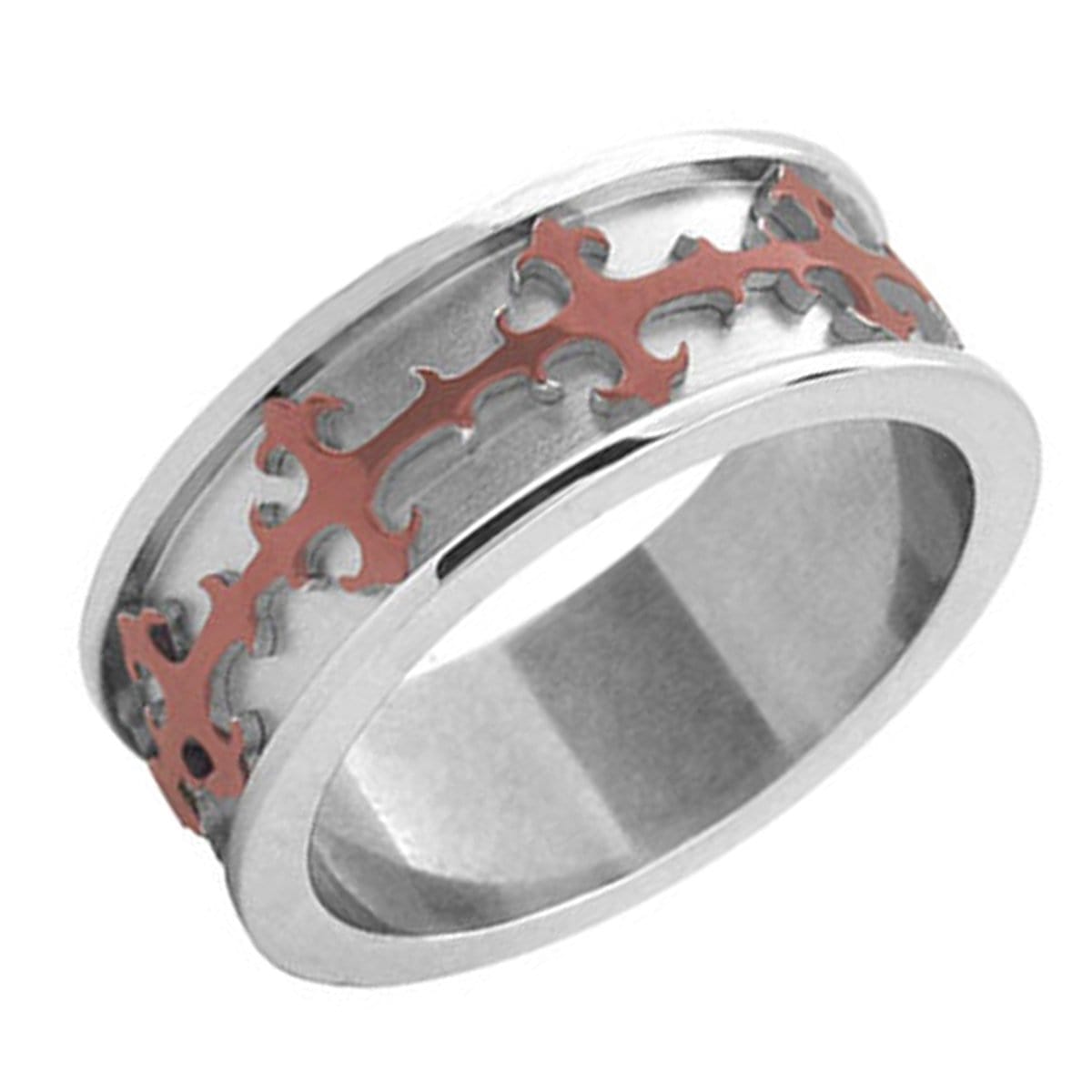 INOX JEWELRY Rings Silver Tone and Cappuccino Stainless Steel Cross Design Ring