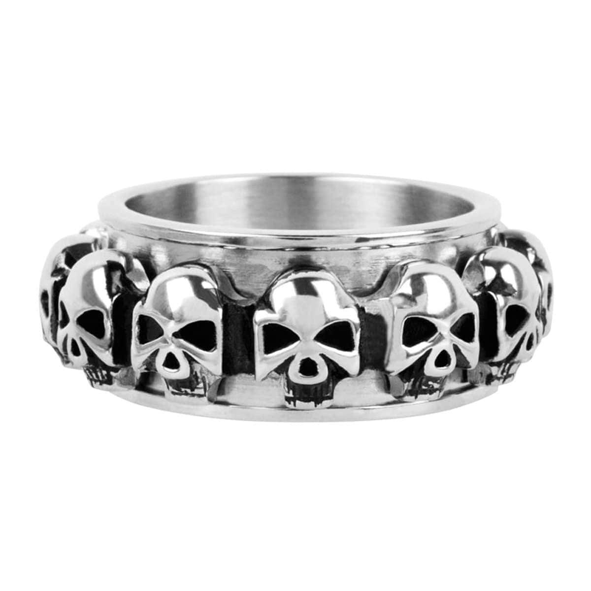 INOX JEWELRY Rings Silver Tone Stainless Steel All-Around Skull Spinner Ring