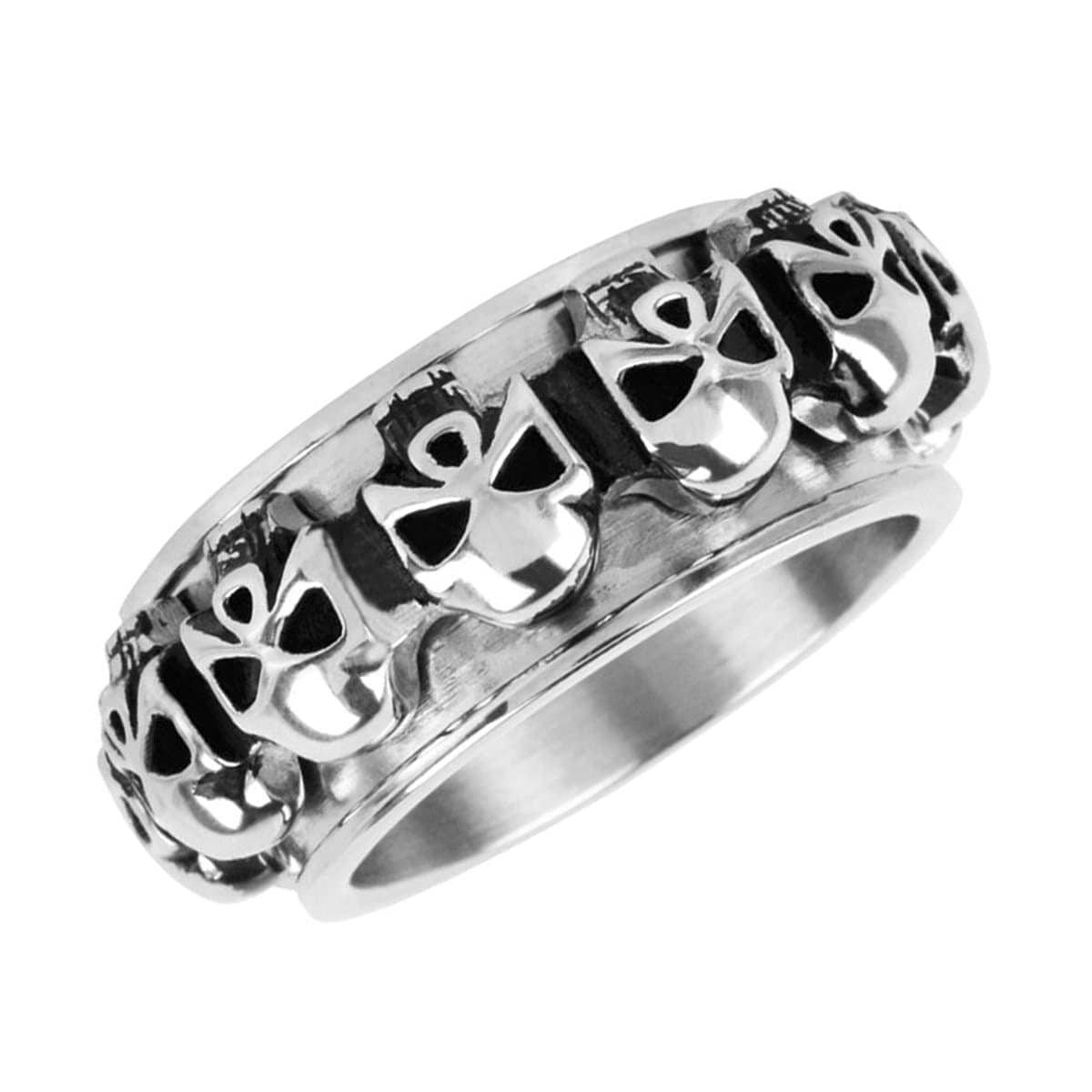 INOX JEWELRY Rings Silver Tone Stainless Steel All-Around Skull Spinner Ring