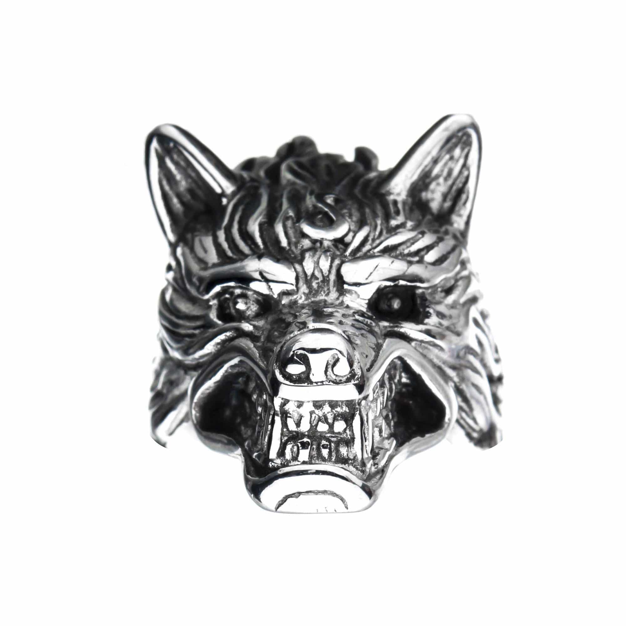 Buy Silver Tone Stainless Steel Angry Wolf Ring Online - INOX Buy Silver Tone Stainless Steel Angry Wolf Ring Online - INOX
