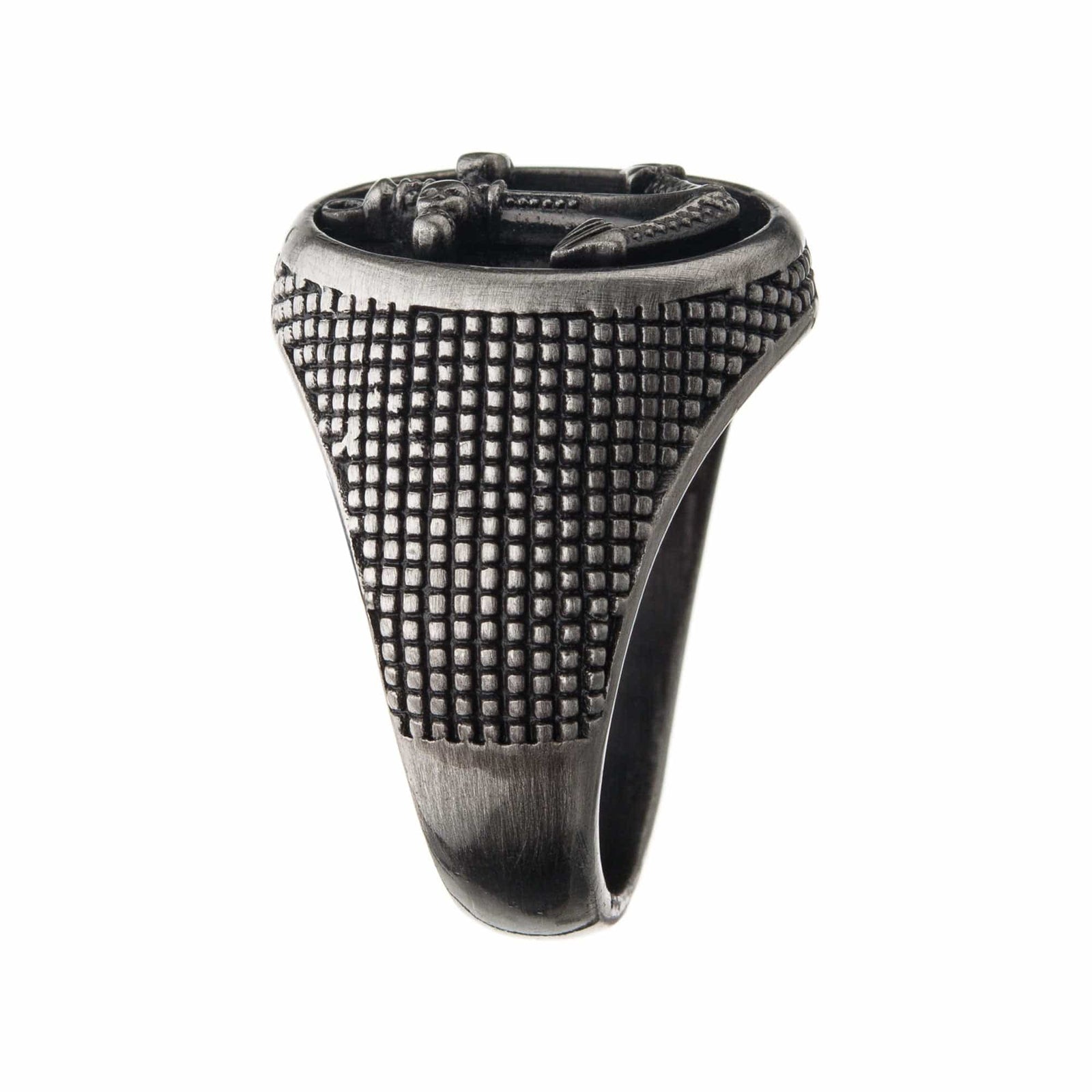 INOX JEWELRY Rings Silver Tone Stainless Steel Antique Finish Anchor Design Skull Signet Ring