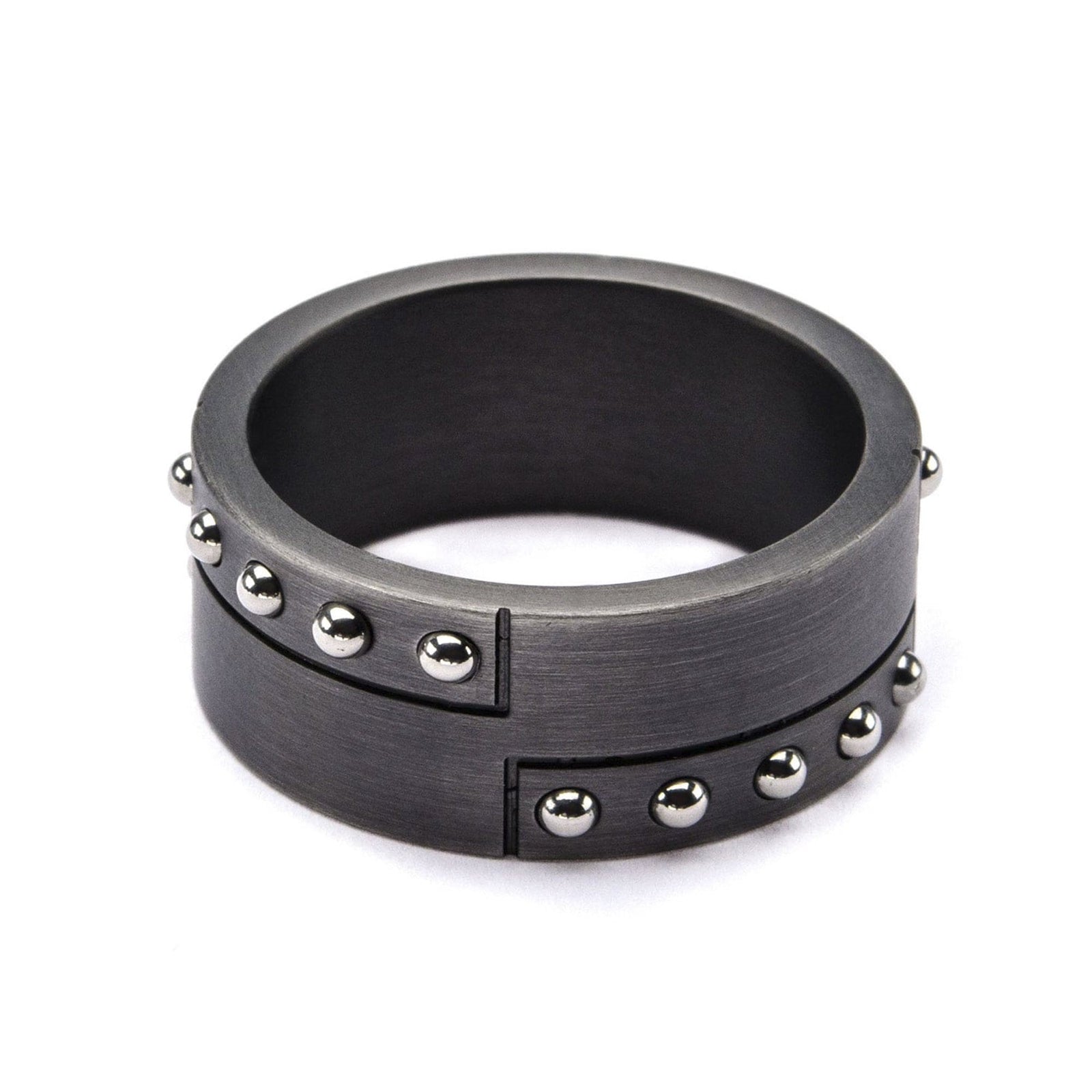 INOX JEWELRY Rings Silver Tone Stainless Steel Brushed Gunmetal Finish Beaded Band Ring