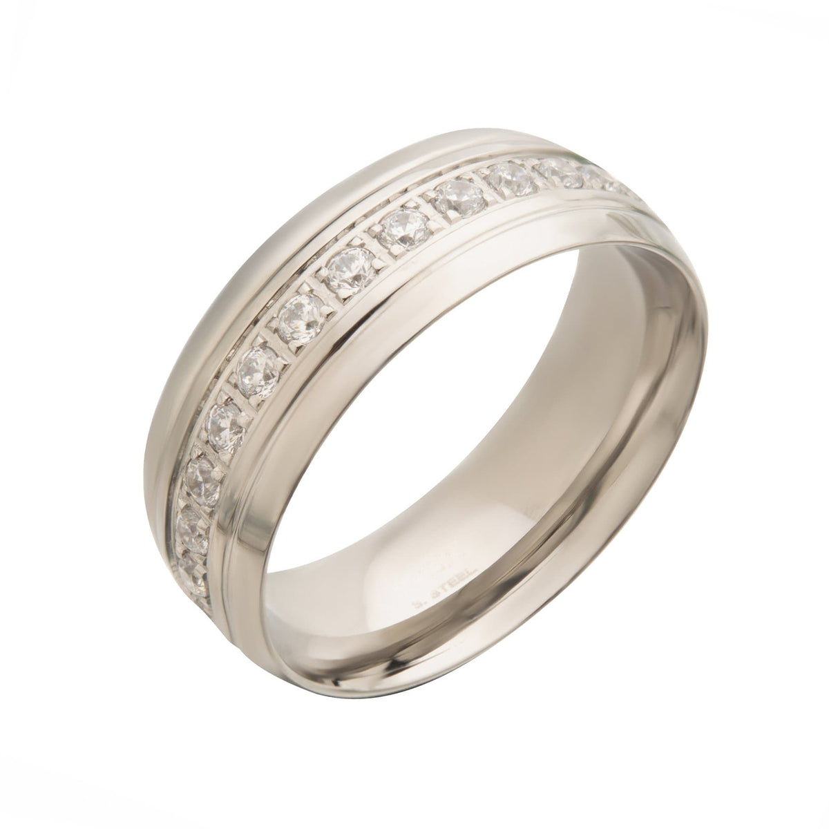 INOX JEWELRY Rings Silver Tone Stainless Steel CZ Eternity Band Ring