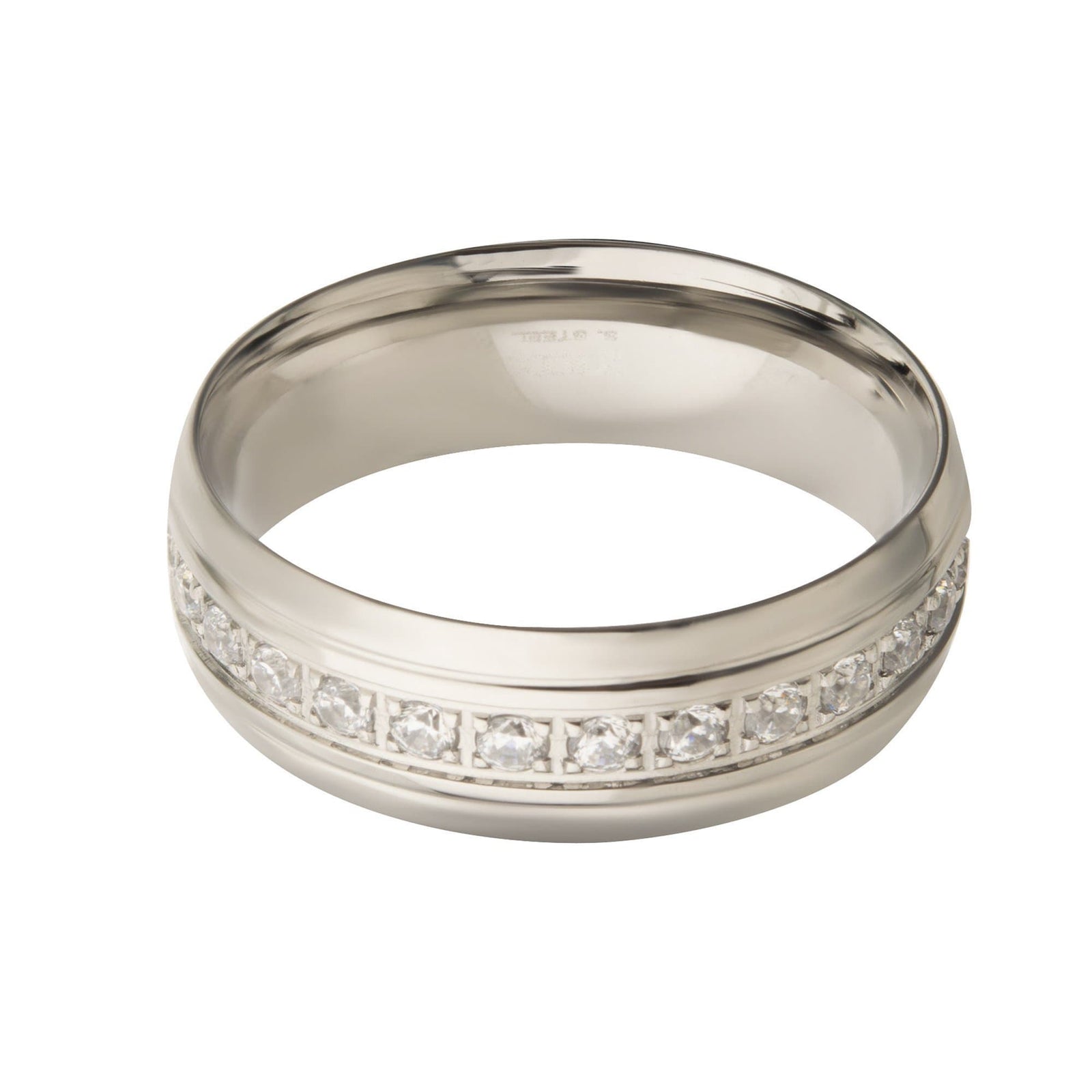 INOX JEWELRY Rings Silver Tone Stainless Steel CZ Eternity Band Ring