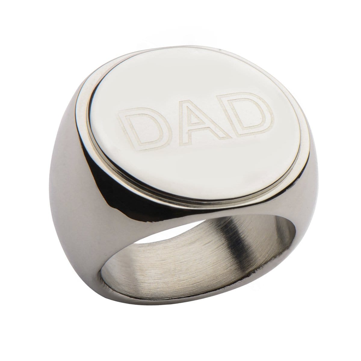 INOX JEWELRY Rings Silver Tone Stainless Steel Engraved Round Statement DAD Ring