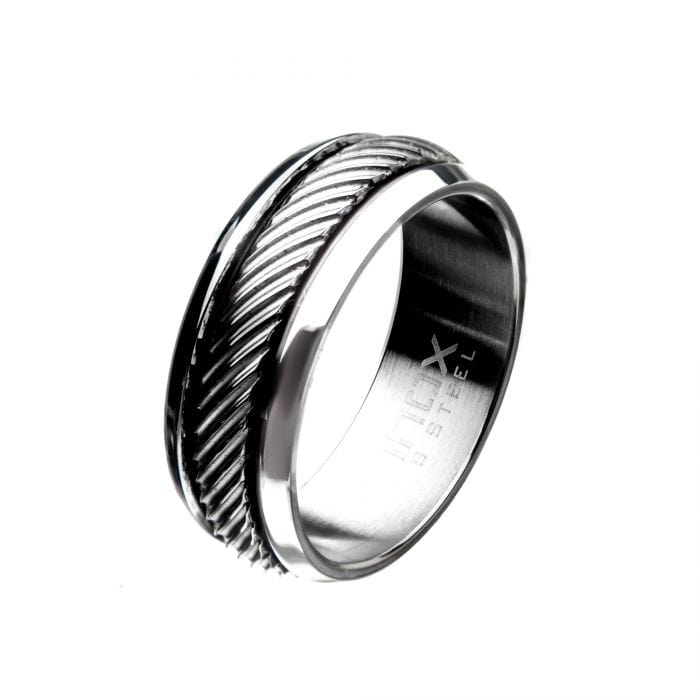 INOX JEWELRY Rings Silver Tone Stainless Steel Eternity Stripe Band Ring