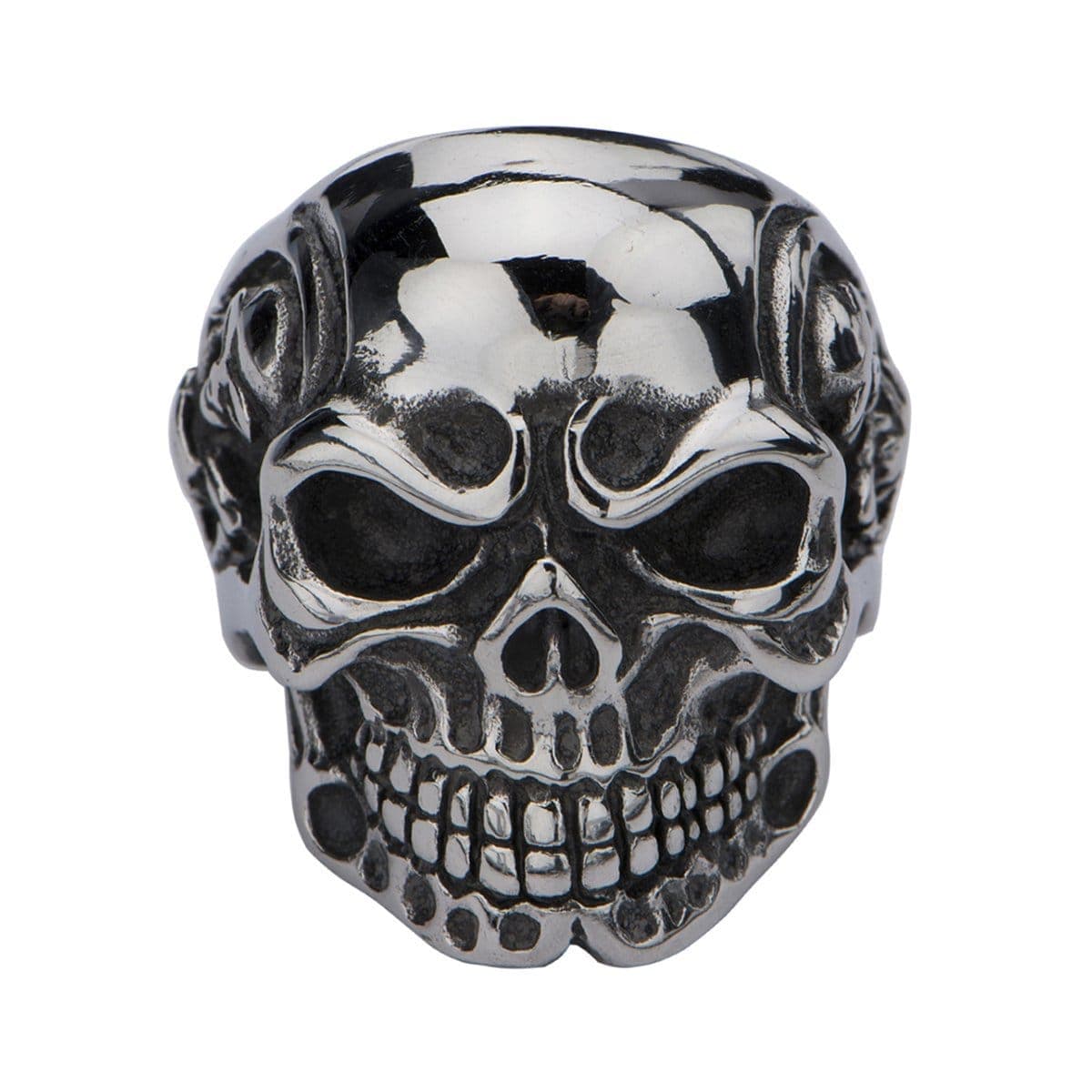 Buy Silver Stainless Steel Frowning Skull Ring Online INOX