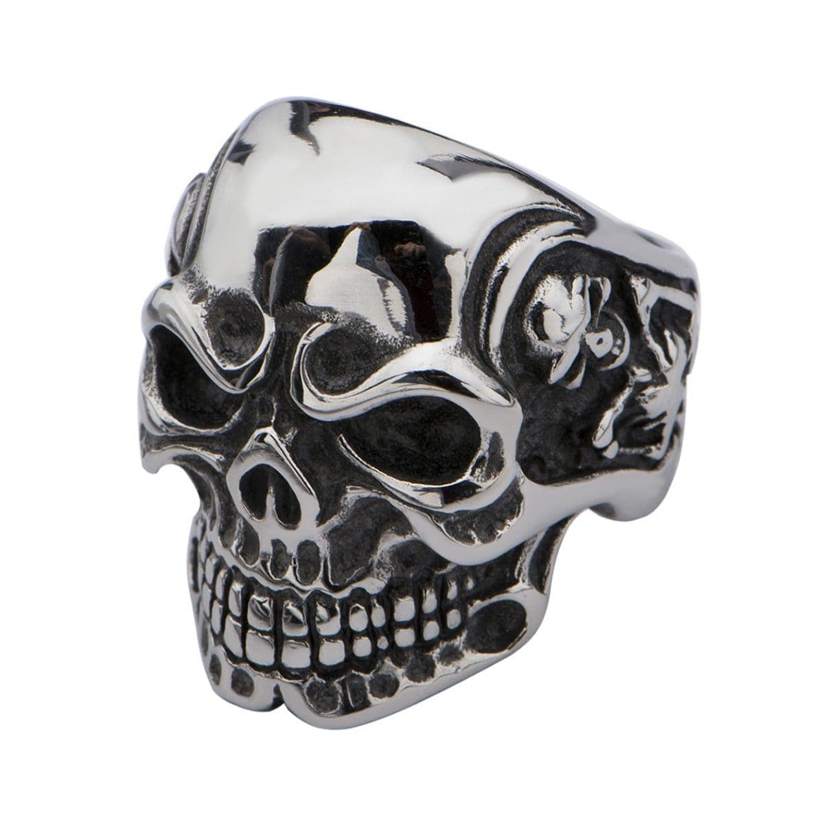 INOX JEWELRY Rings Silver Tone Stainless Steel Frowning Skull Ring