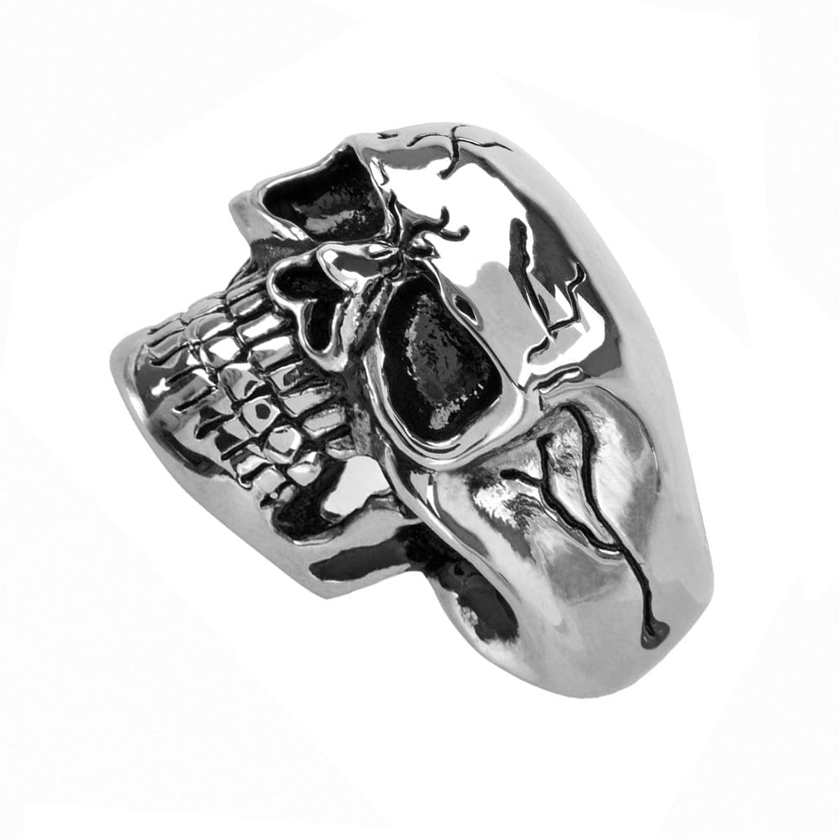 INOX JEWELRY Rings Silver Tone Stainless Steel Grinning Cracked Skull Ring FR1043-14
